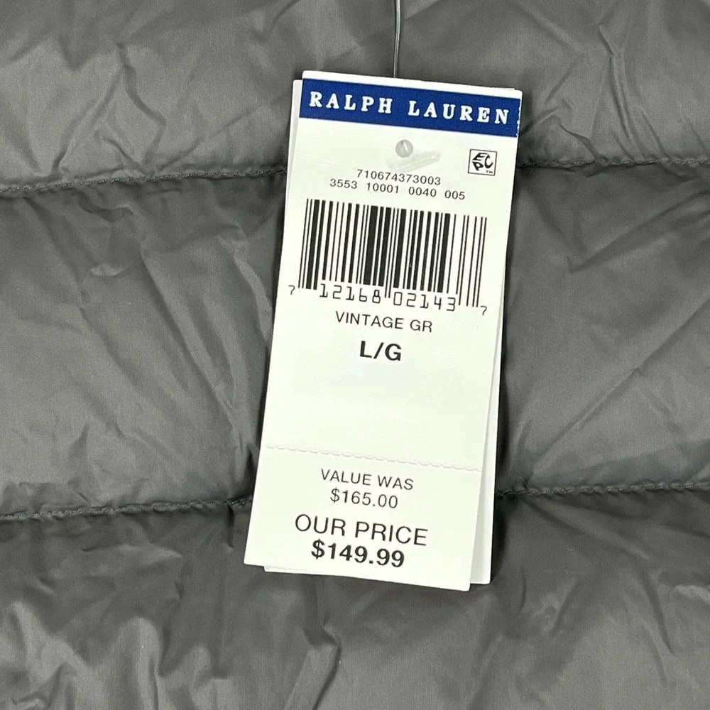 Polo Ralph Lauren Down Quilted Puffer Vest Mens L Full Zip Pony Winter‎ Layering